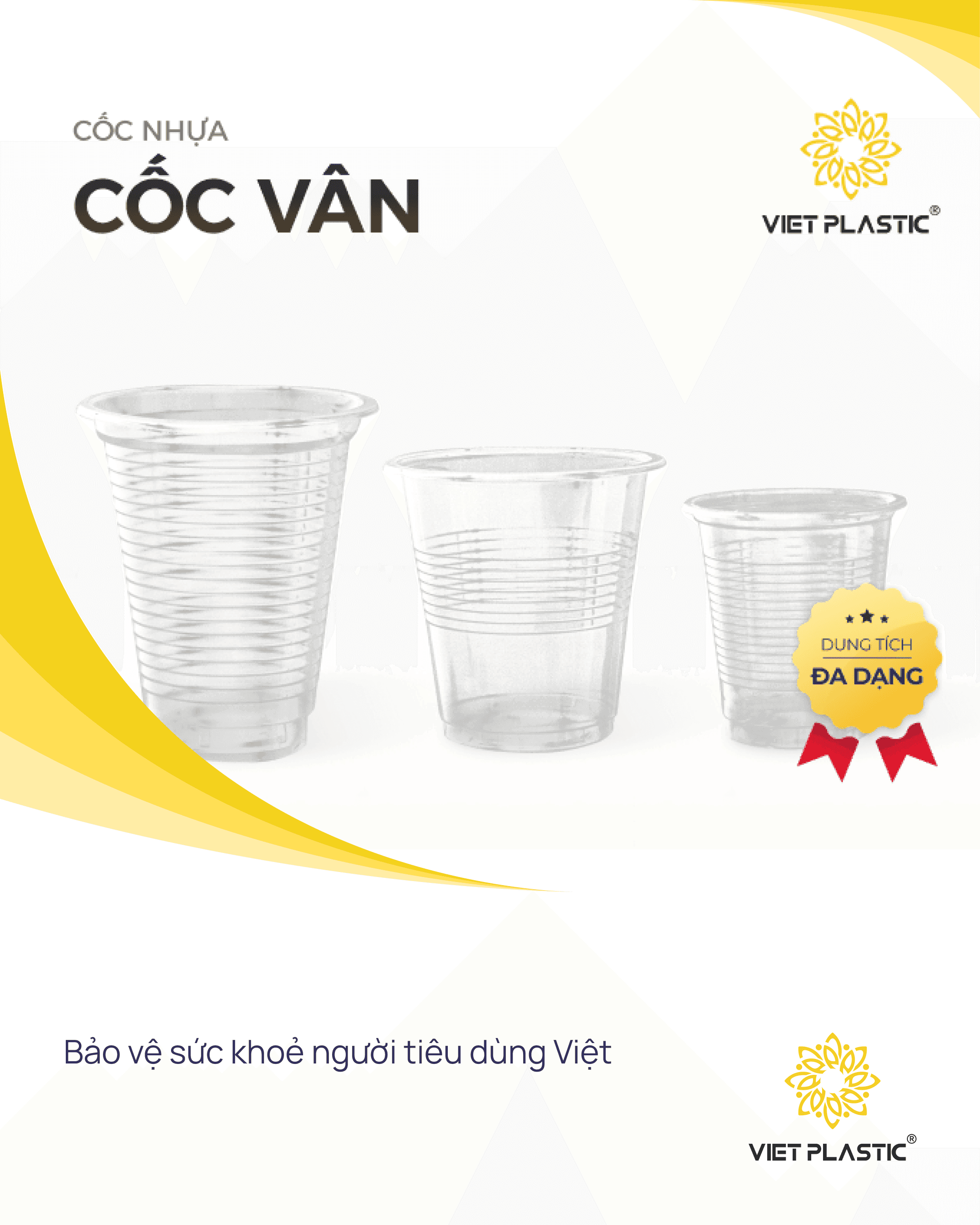 Ba mẫu cốc nhựa vân trong suốt VietPlastic dung tích đa dạng bảo vệ sức khỏe người tiêu dùng