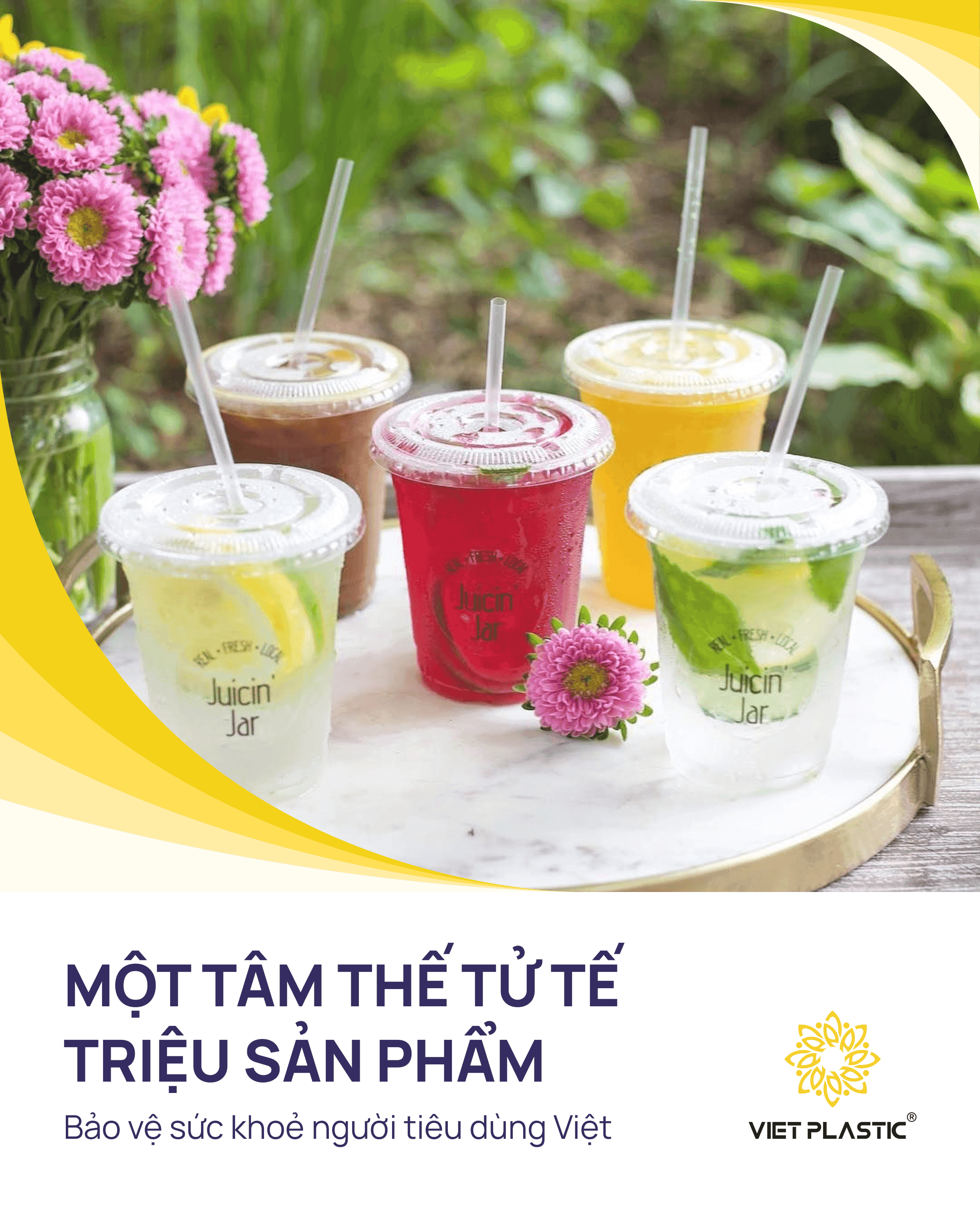 Cốc nhựa nắp cầu cao cấp đựng đồ uống trái cây tươi Viet Plastic