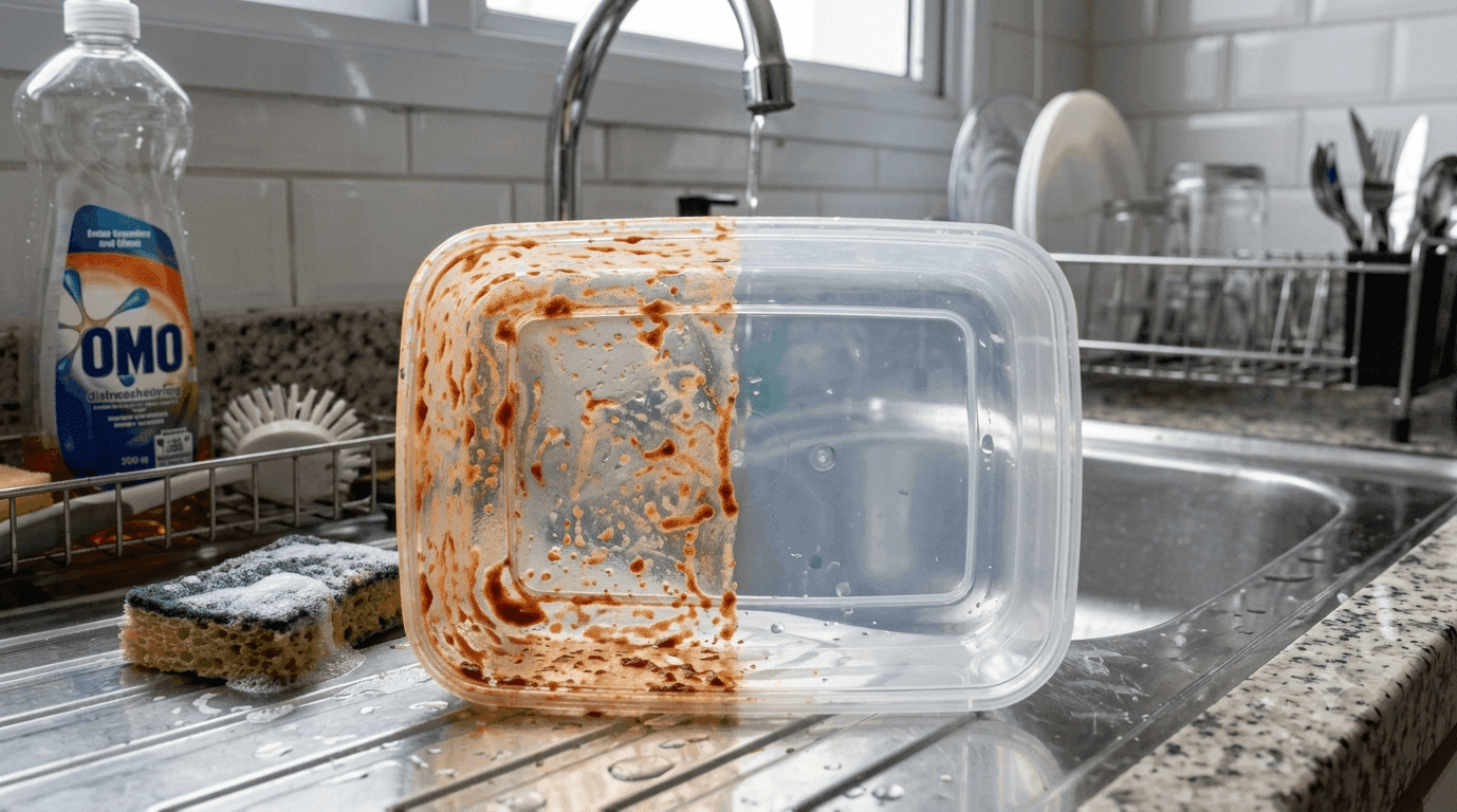 So sánh hộp nhựa dính dầu mỡ và sau khi được rửa sạch