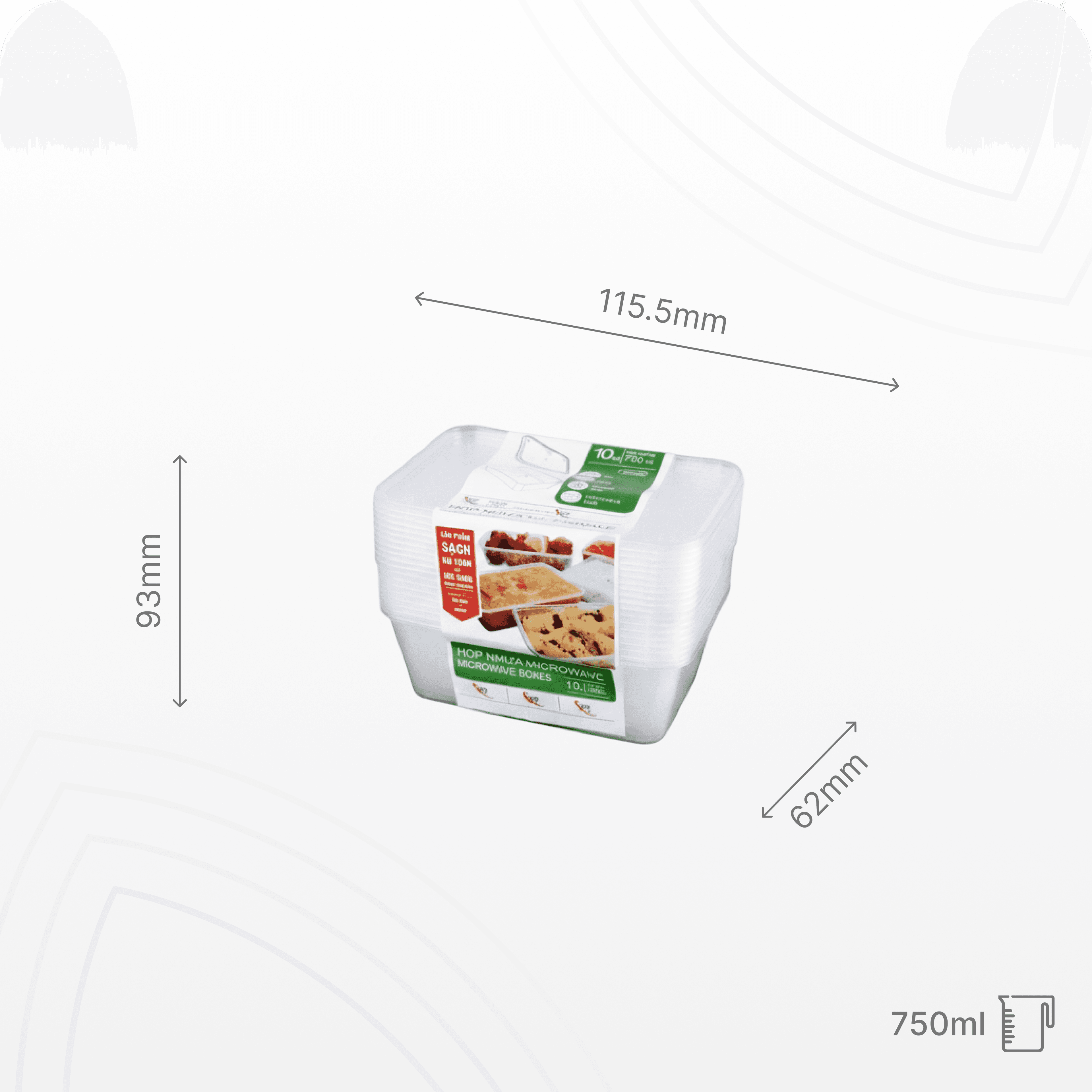 Hộp nhựa Microwave vuông 750ml