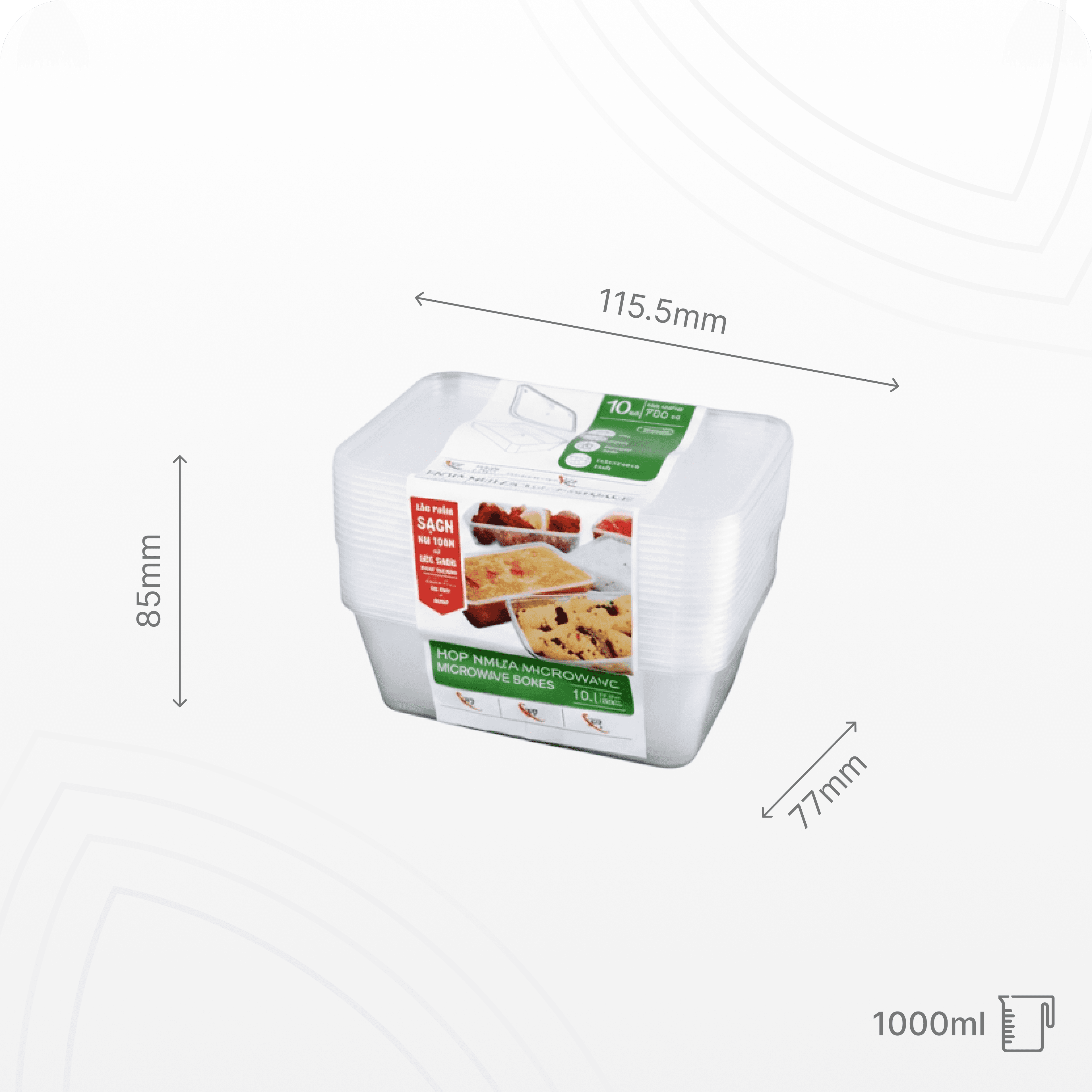 Hộp nhựa Microwave vuông 1000ml