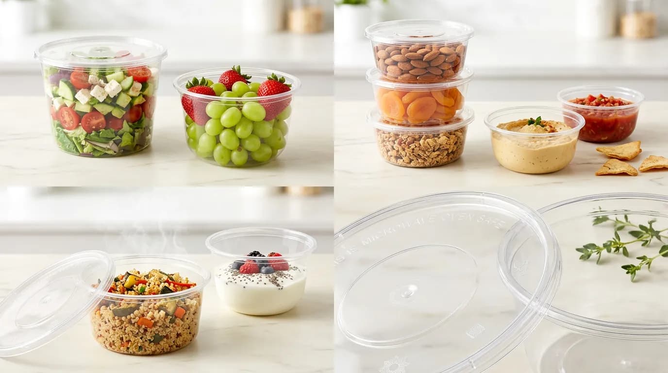 Các loại hộp nhựa trong suốt đựng salad hoa quả hạt khô và đồ ăn tiện lợi