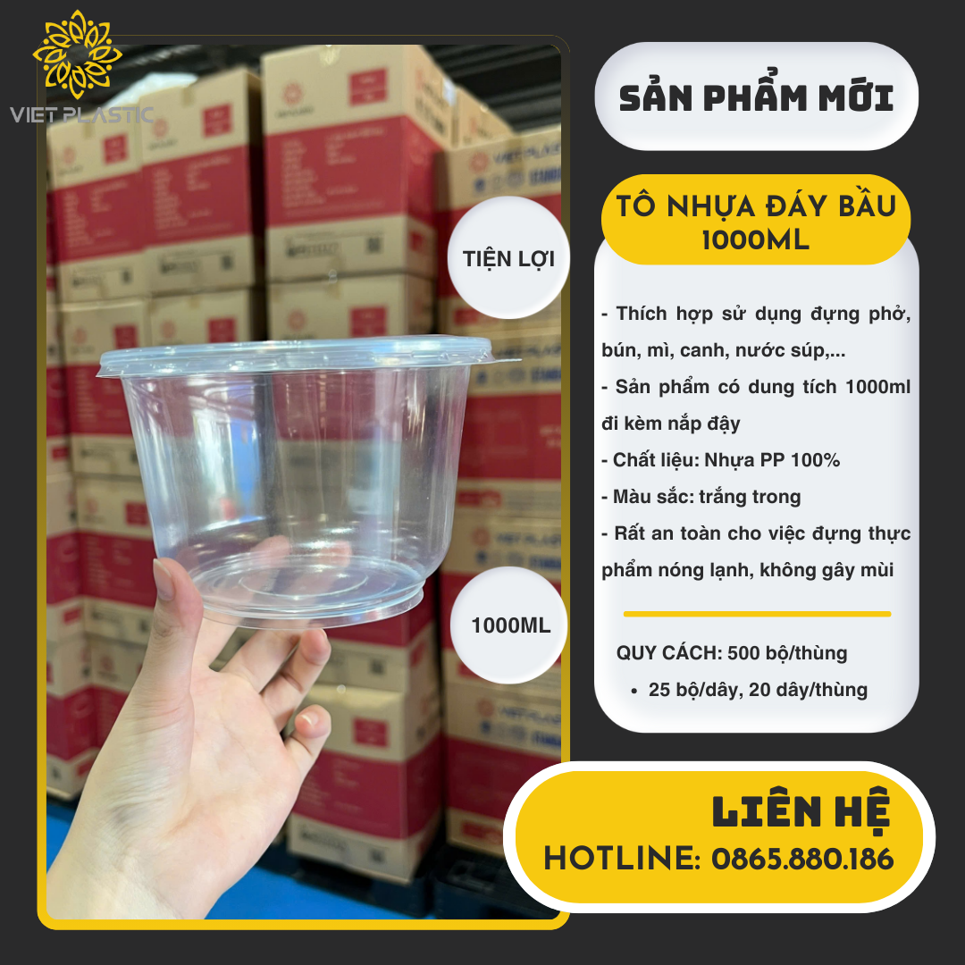 MỚI RA MẮT: TÔ NHỰA PP ĐÁY BẦU 1000ML - VIET PLASTIC🌟🌟 image